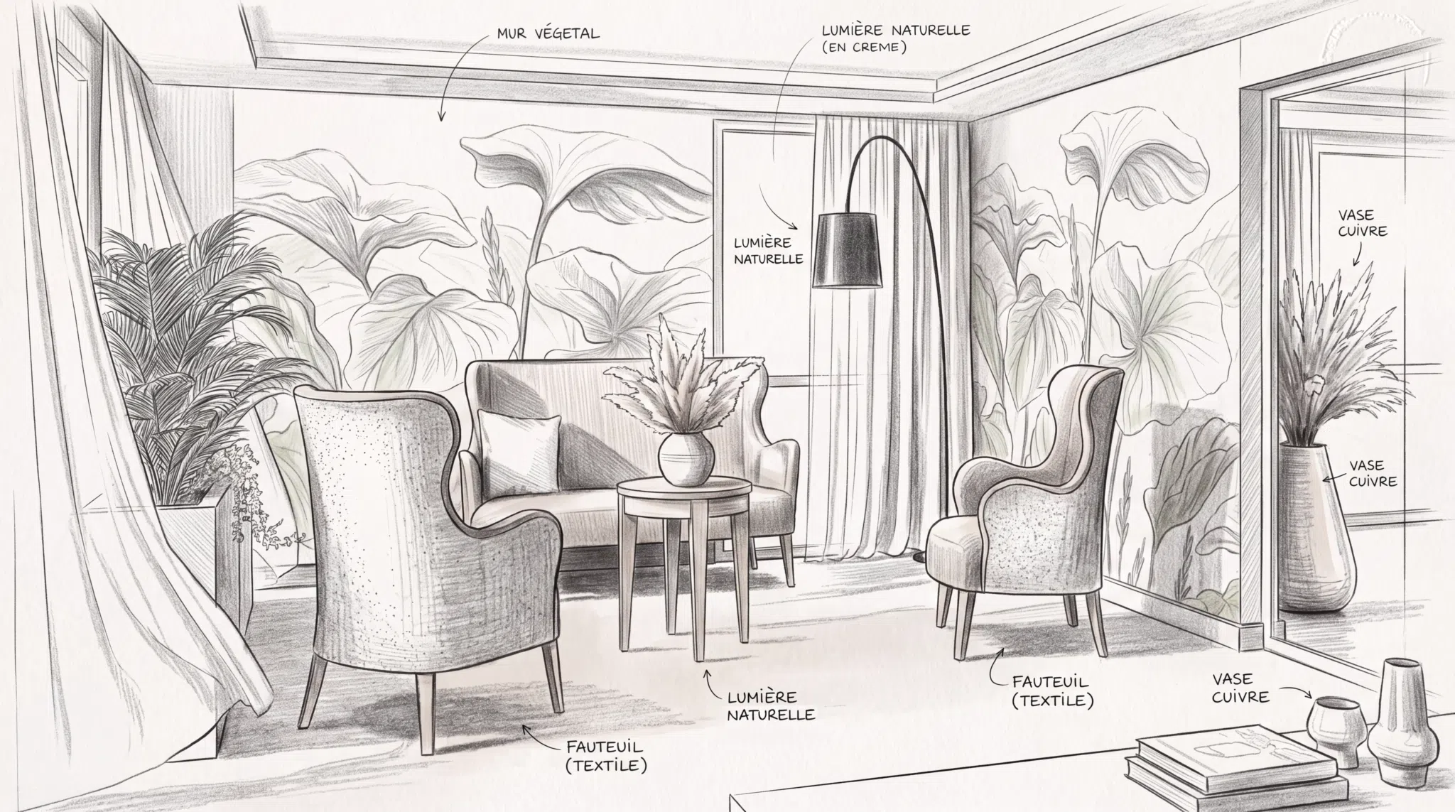 Croquis d’un projet d’aménagement d’EHPAD conçu par les architectes d’intérieur CARELINE